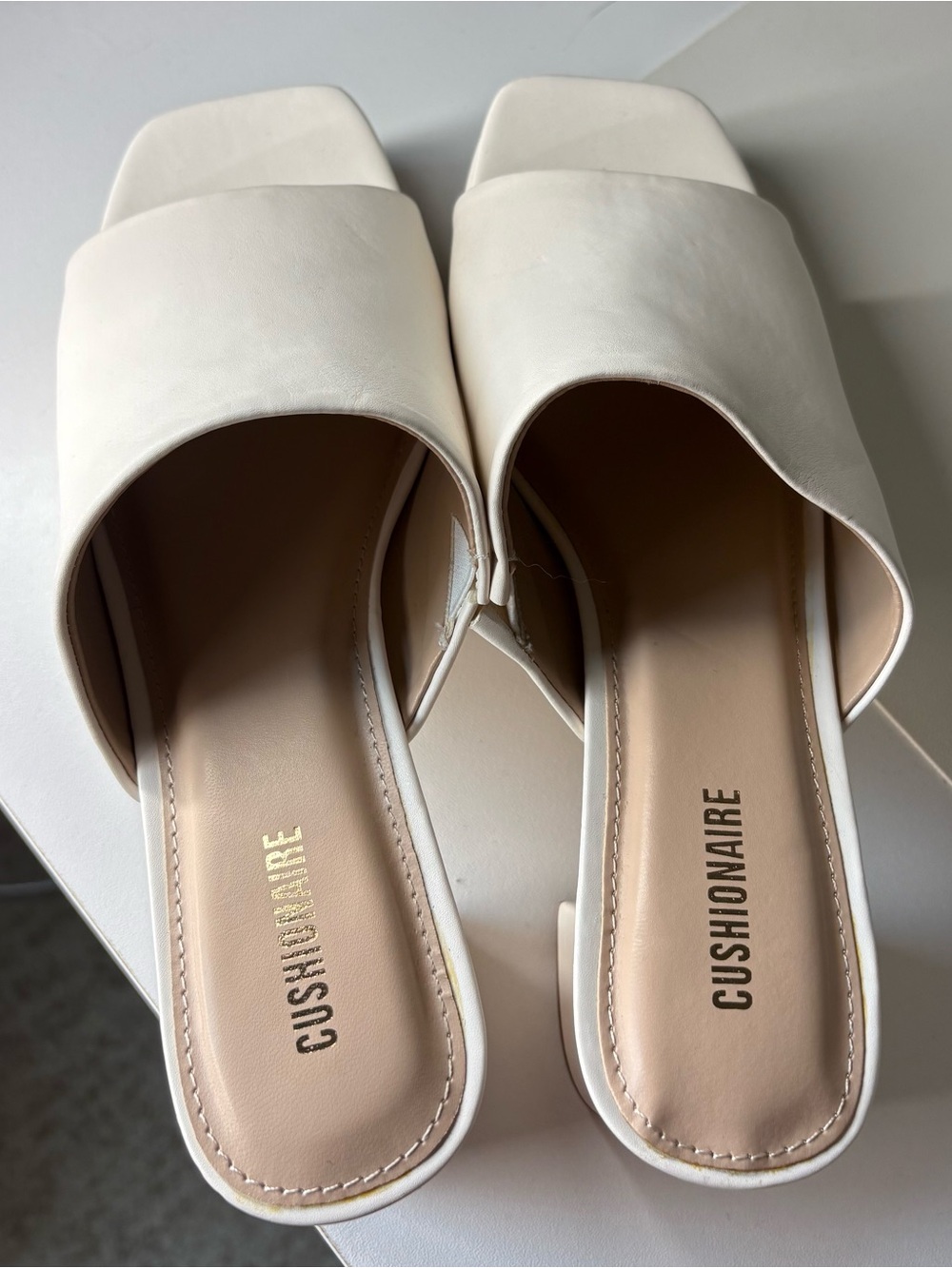 Cushionaire White Slide Heels - Minimal Square Toe Mules - Picture 4 of 6